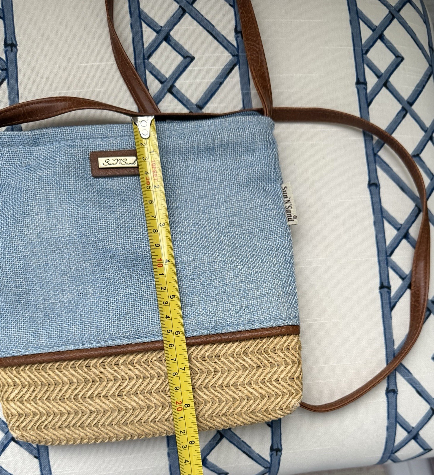 Used Good Condition, Denim Blue, And Wicker “Sun & Sand” Crossbody Bag