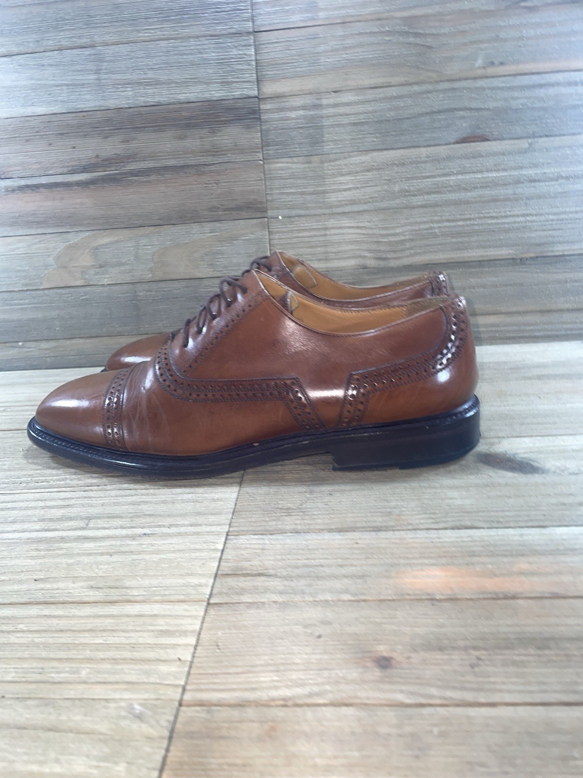 Mezlan Budapest Brown Leather Cap-Toe Oxford Shoe Made In Spain Mens Size 10