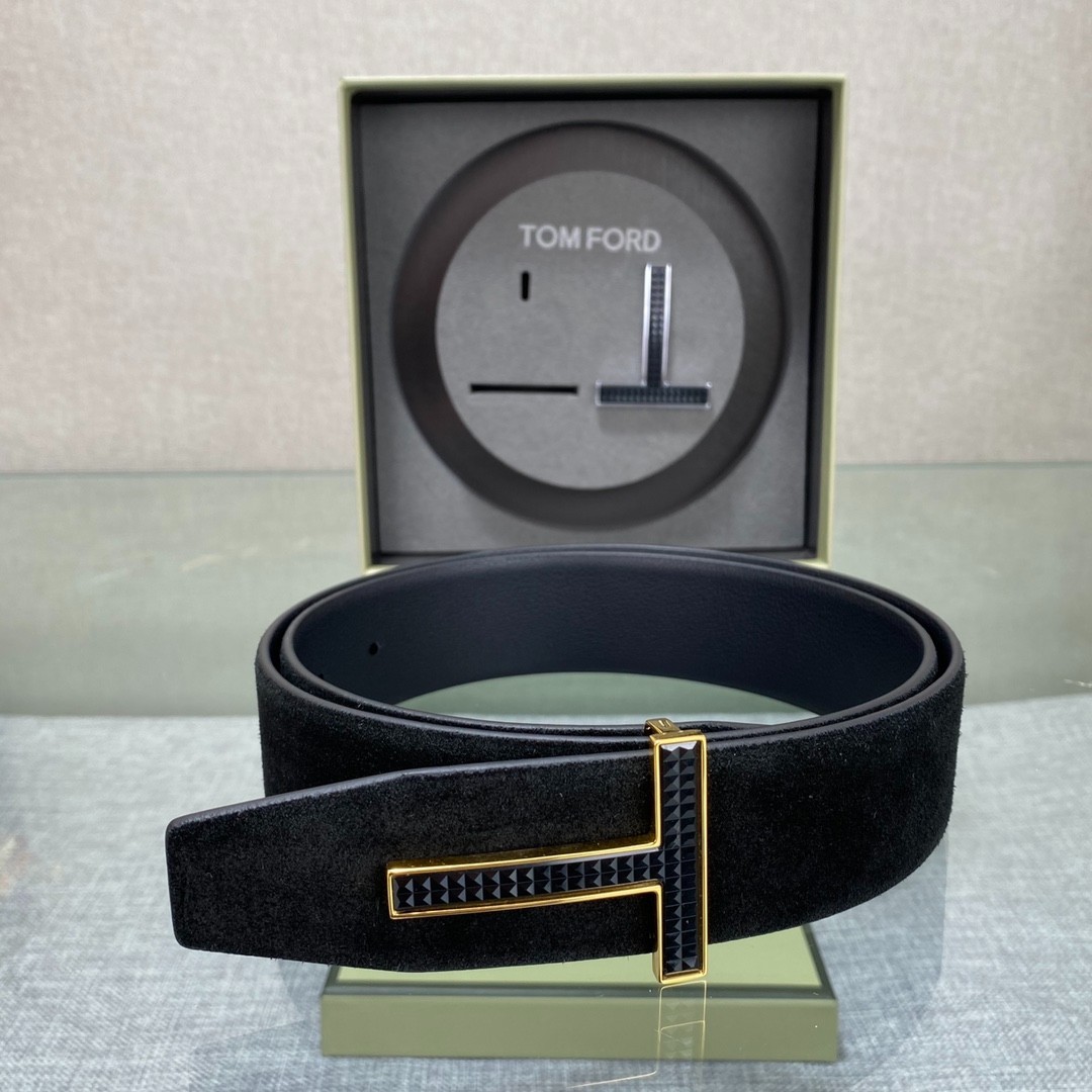 Tom Ford Handmade Double-Buckle Reversible Belt Black/Black 3.8cm/1.50″