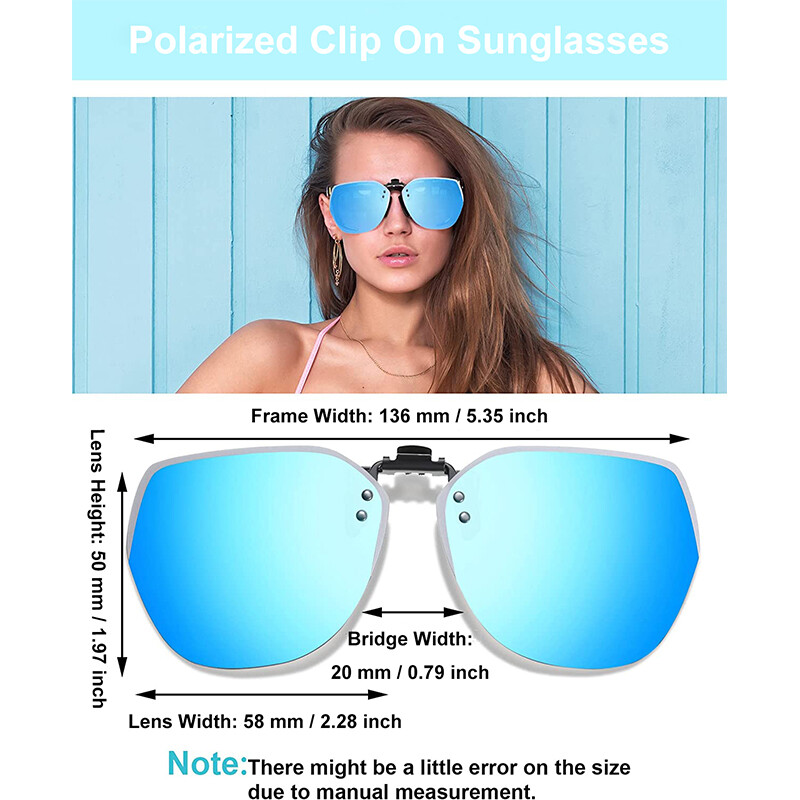 Polarized Clip-on Sunglasses Lightweight Rimless Flip Up Metal Lens for Glasses