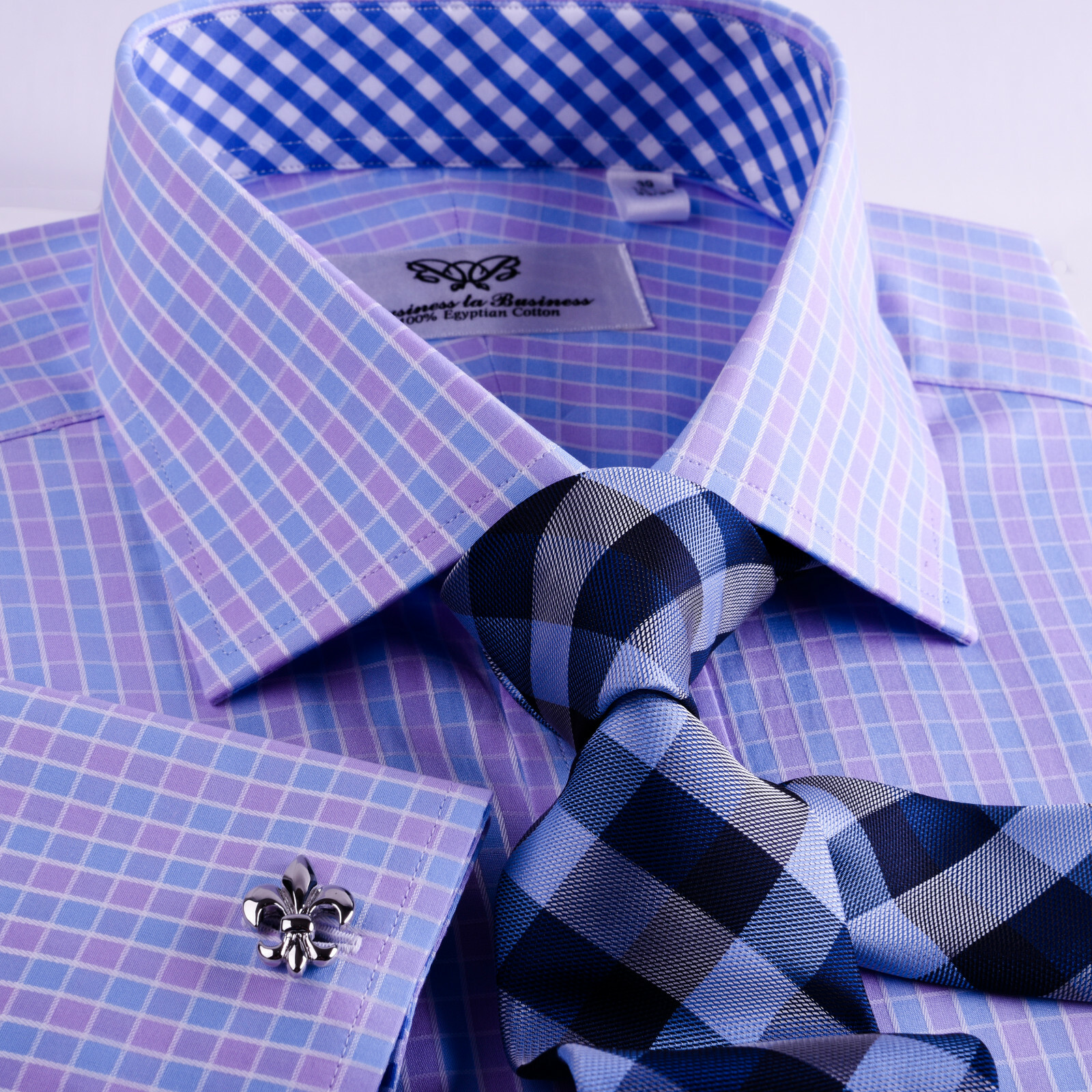 Purple & Blue Plaid & Checkers Mens Dress Shirt Formal Business Gingham Check