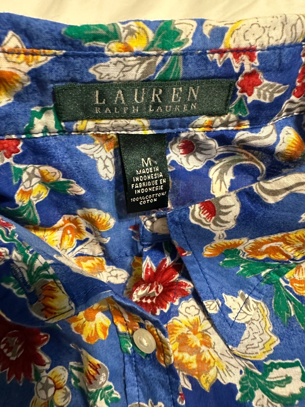NWT Lauren Ralph Laren 100% Cotton Floral Button up 3/4 sleeve shirt Medium