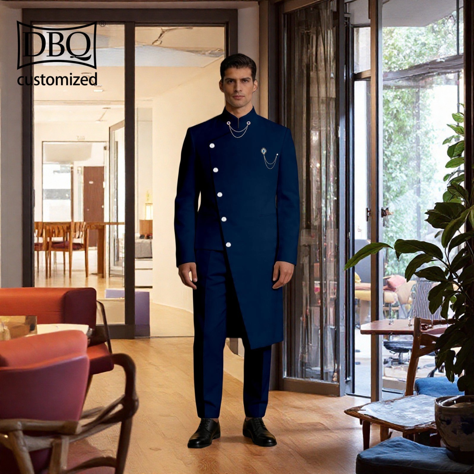 African Men’s Tailor Made Single Breast Long Jacket Pants 2 Pieces Business Set