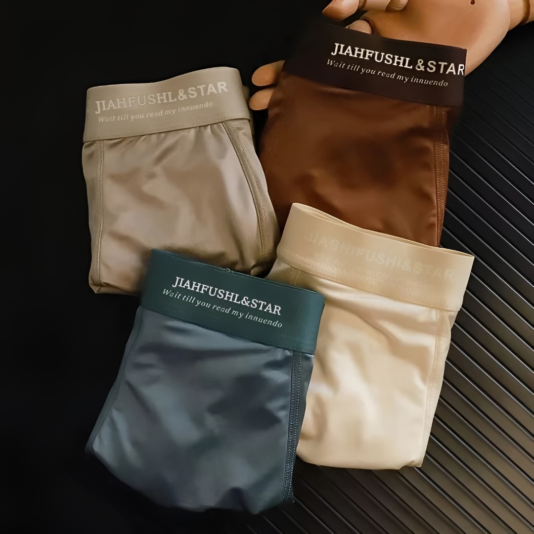 4PCS Men’s Ice Silk Underwear Breathable Boxer Shorts Seamless Satin Soft Briefs