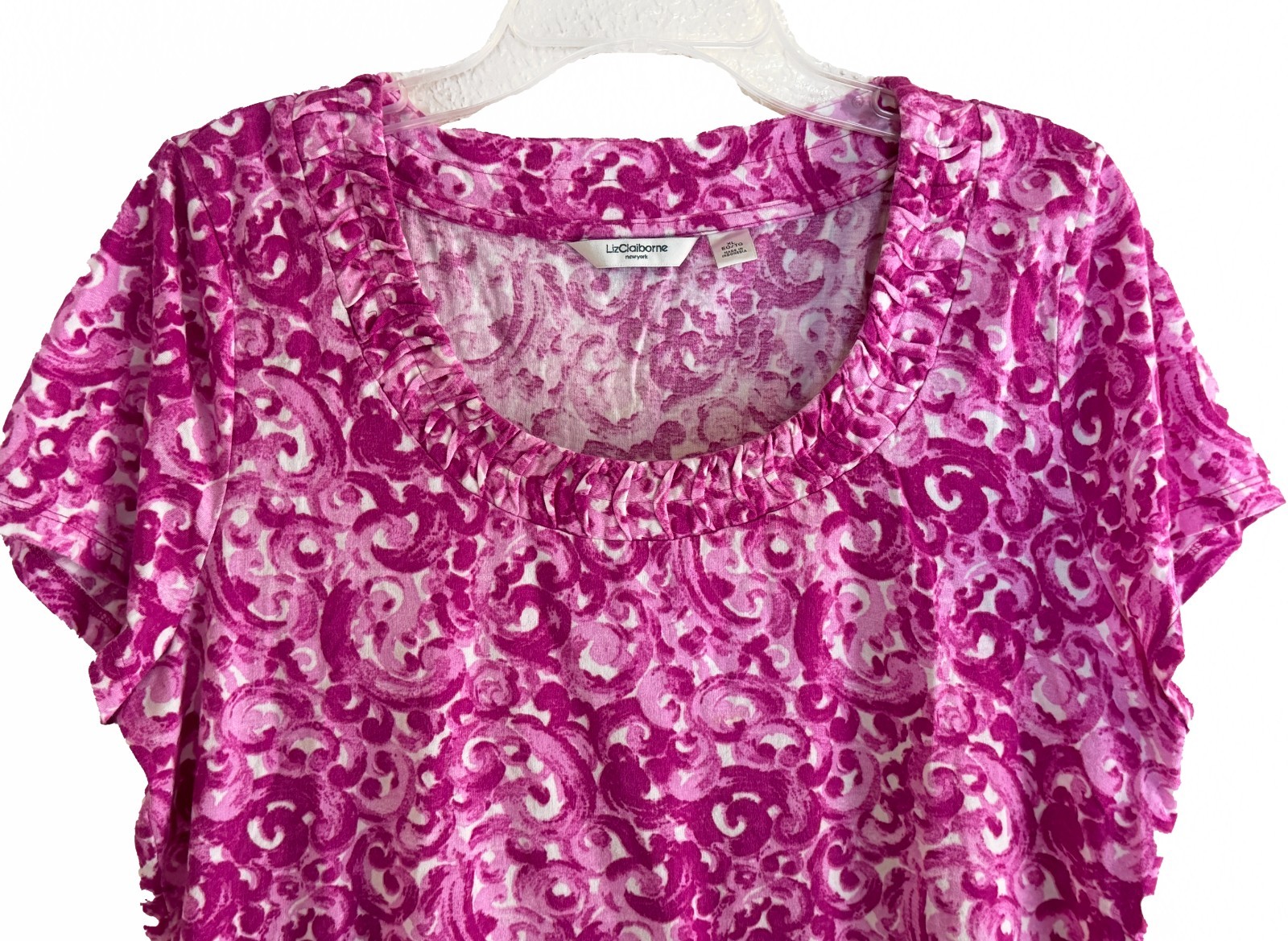 Women’s LIZ CLAIBORNE Sz XL Round Ruched Neck Detail S/S Knit Top (You Pick)