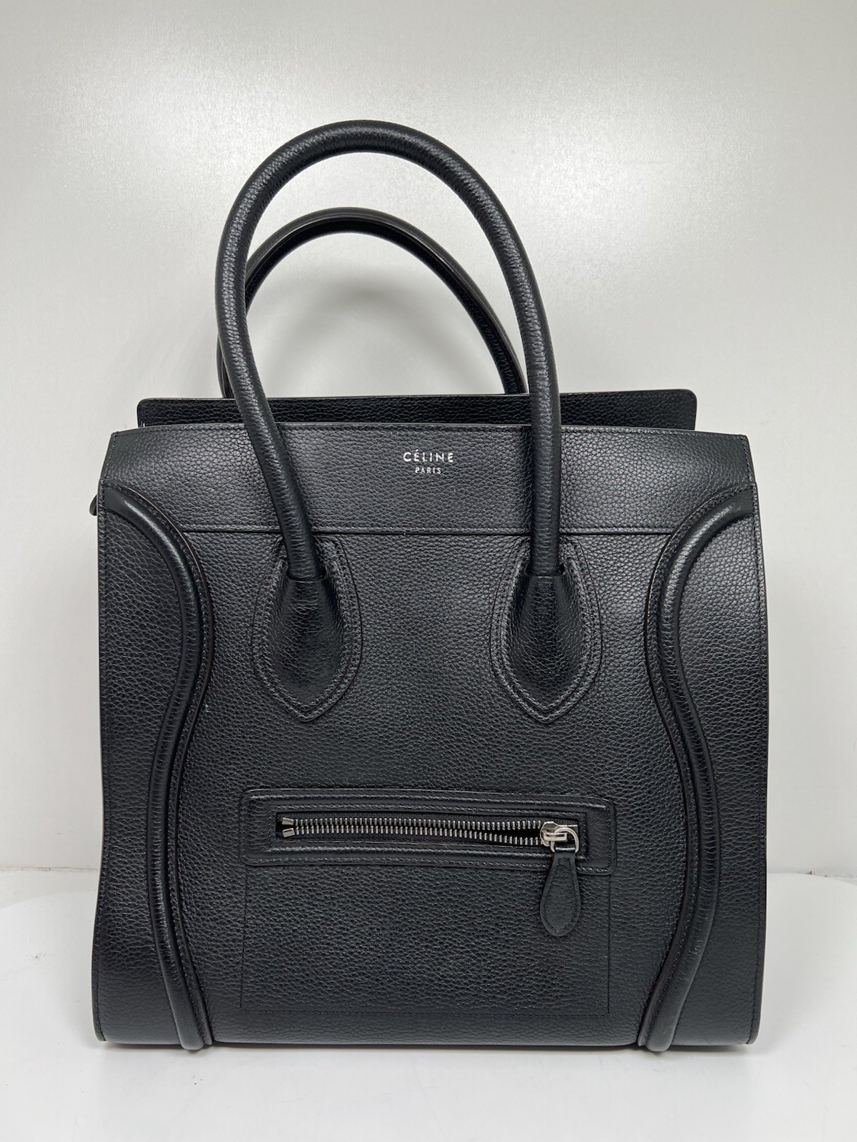 Authentic Celine Nano Luggage Tote in Black Leather with Gold Hardware