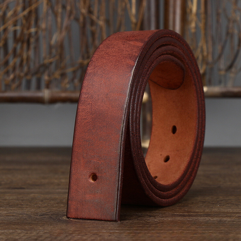 3.8cm Wide/5mm Thick Genuine Leather Belt Needle Buckle Men Cowhide No Buckle