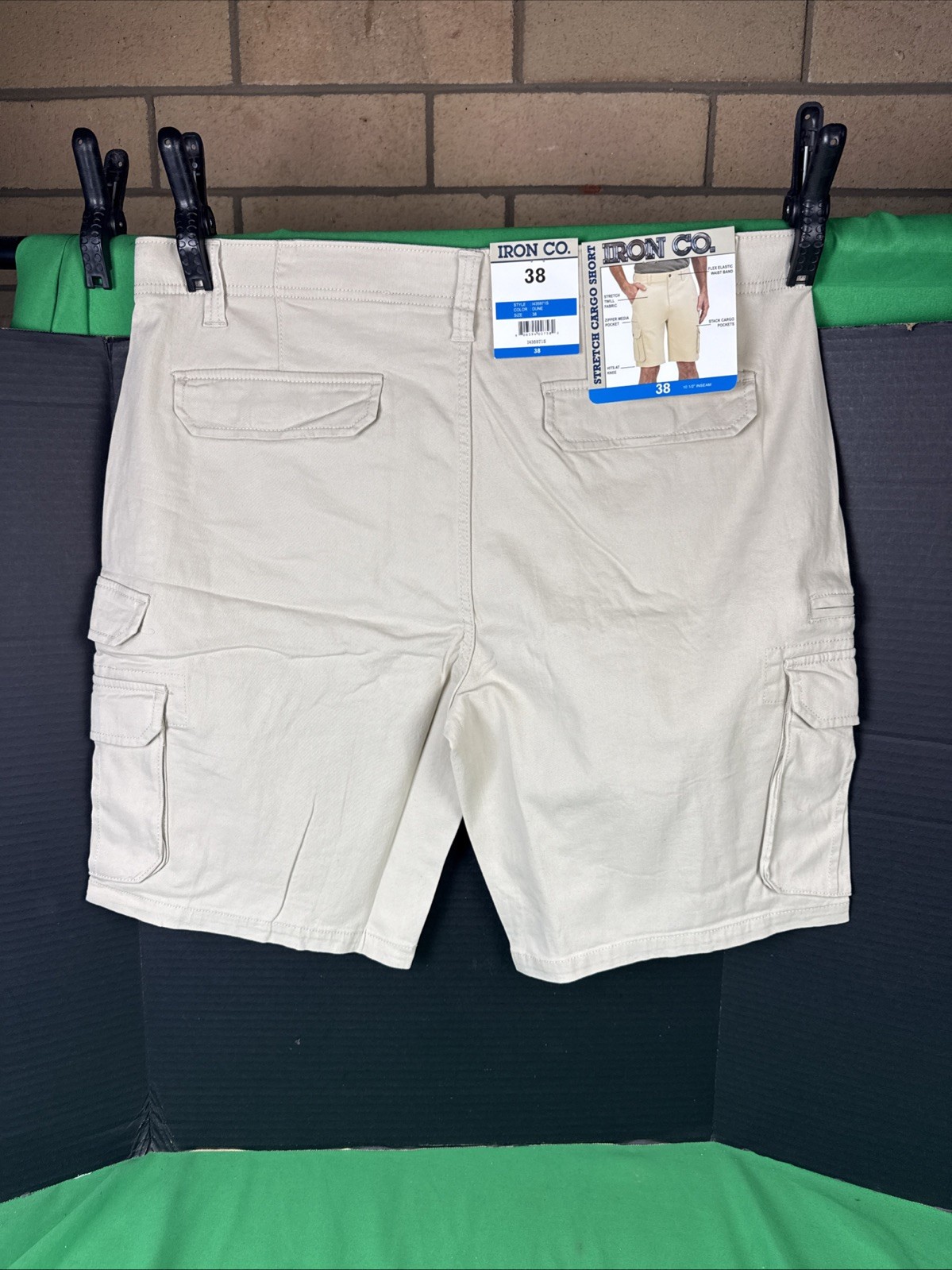 Iron Co Men’s Stretch Twill Cargo Shorts Size 38 Dune