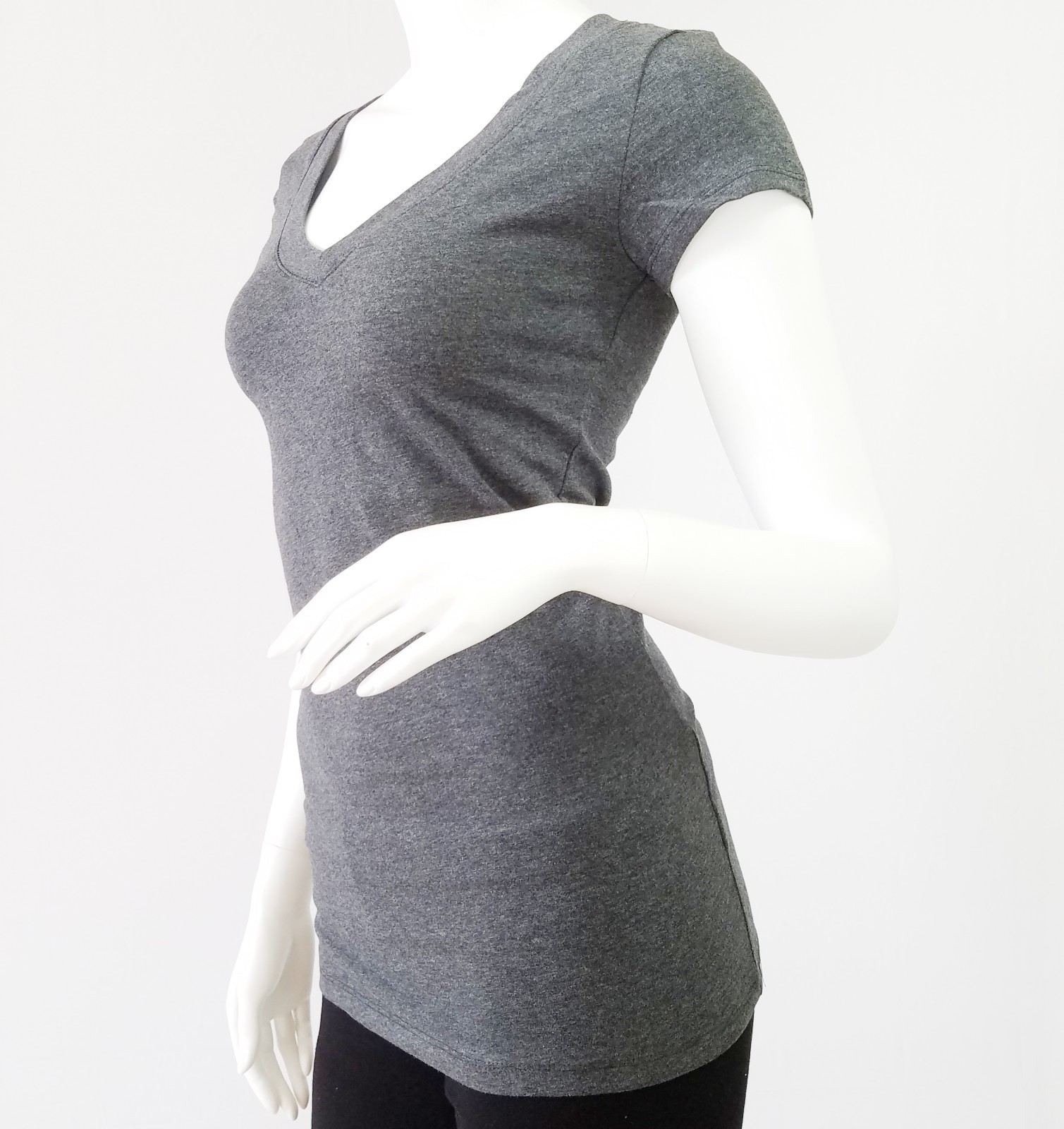 Ambiance V-Neck Short Sleeve T Shirt Basic Plain Solid Top Stretchy Cotton Tee