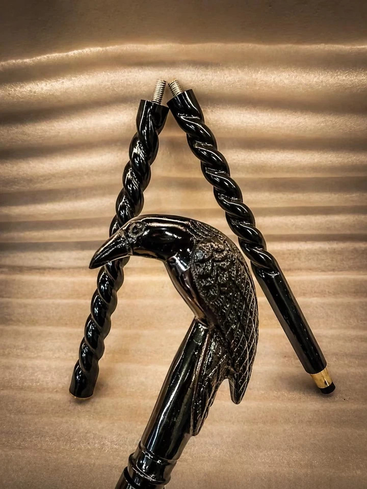 Raven Head Walking Cane Gothic Victorian Wooden Stick Detachable Costume Cane