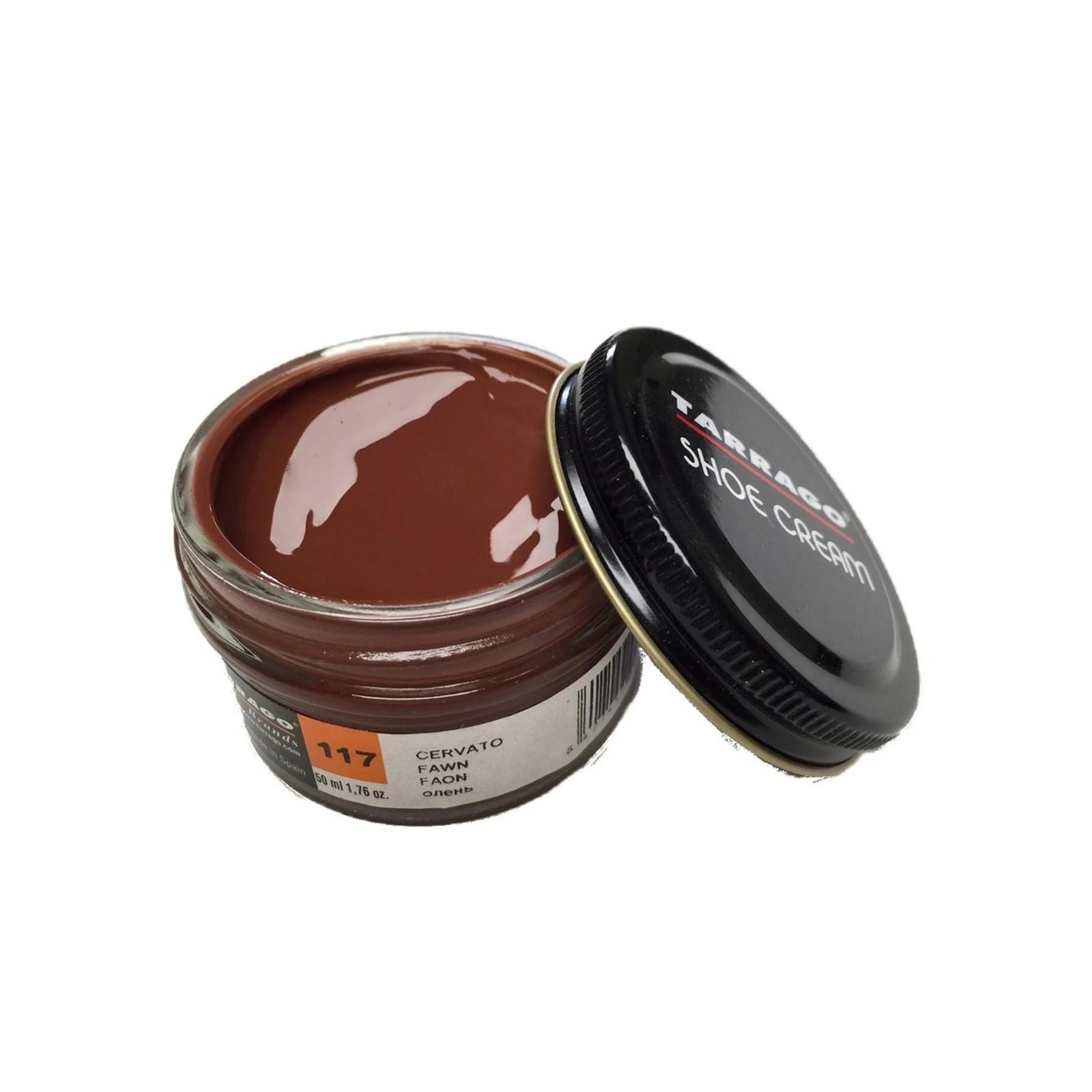 tarrago shoe cream, 117 Fawn, 1.7 ounce glass jar, for leather care and shine