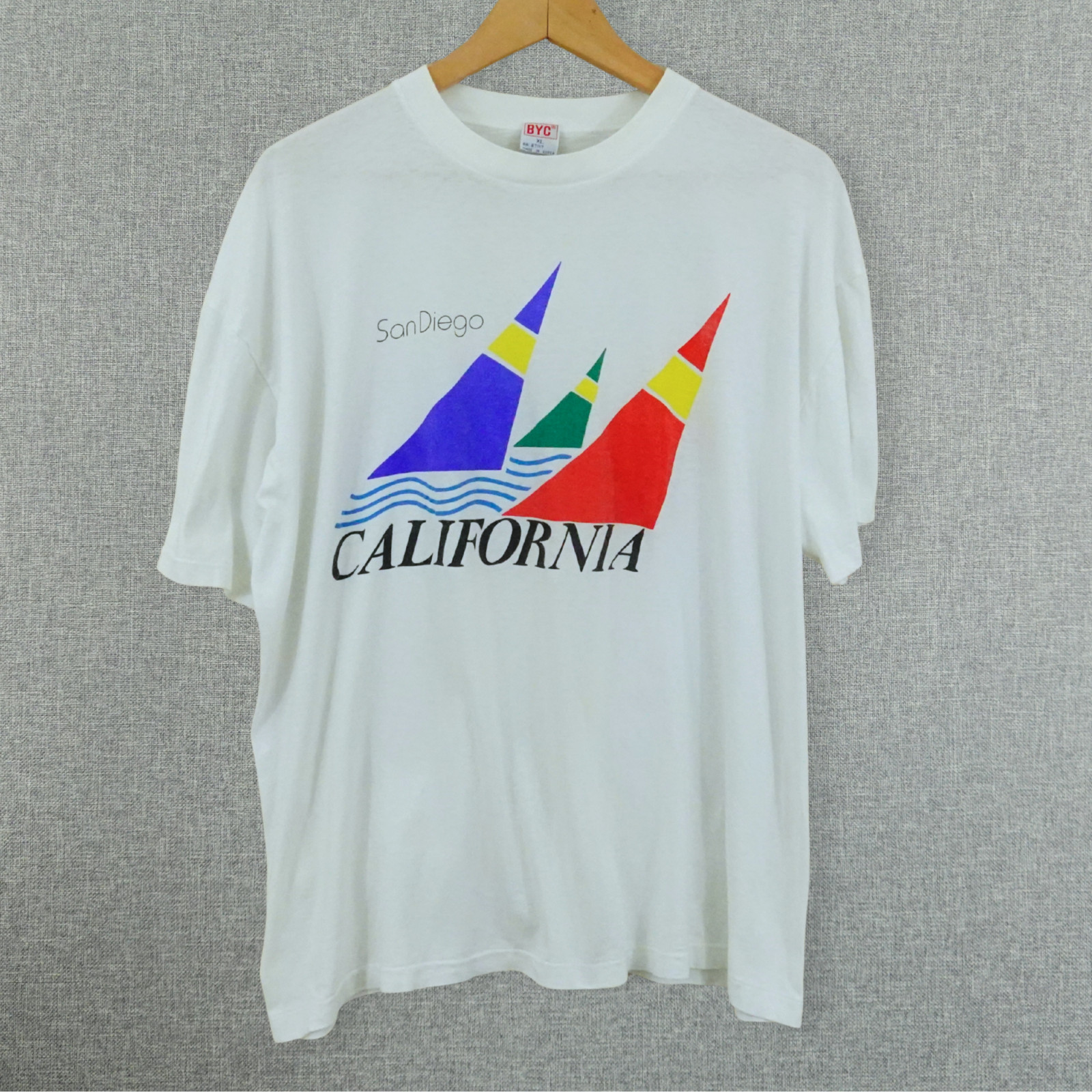 Vintage 80s San Diego California Tee Sz L BYC Korea Sailboat Graphic T-Shirt