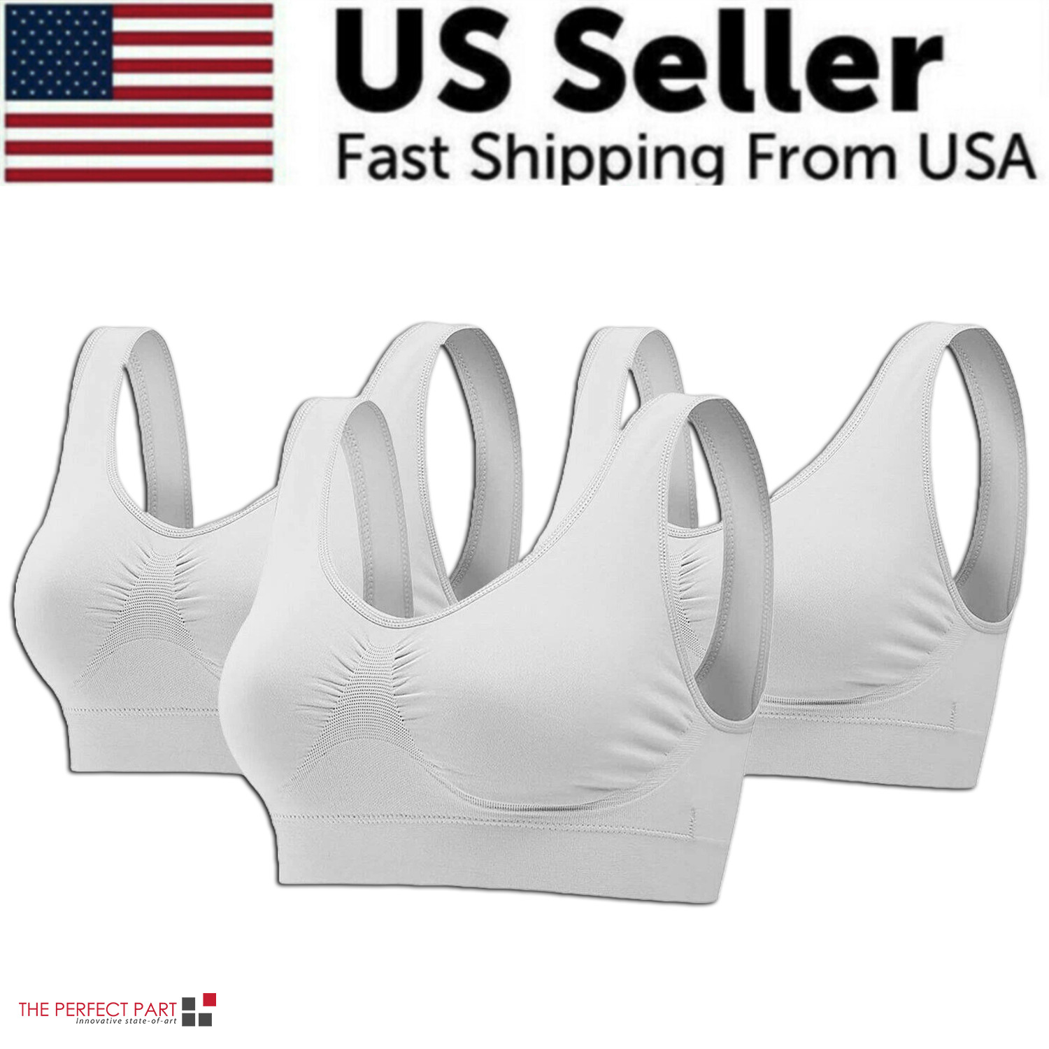Sport Bras Seamless Wire-Free Light Support Tank Sports Yoga Sleep Bra 3 Pack US