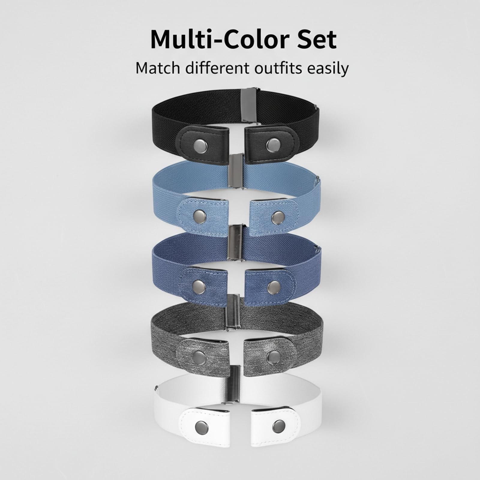 5 Pcs No Buckle Stretch Belt Elastic Invisible Waist Belt for Men Women Jeans