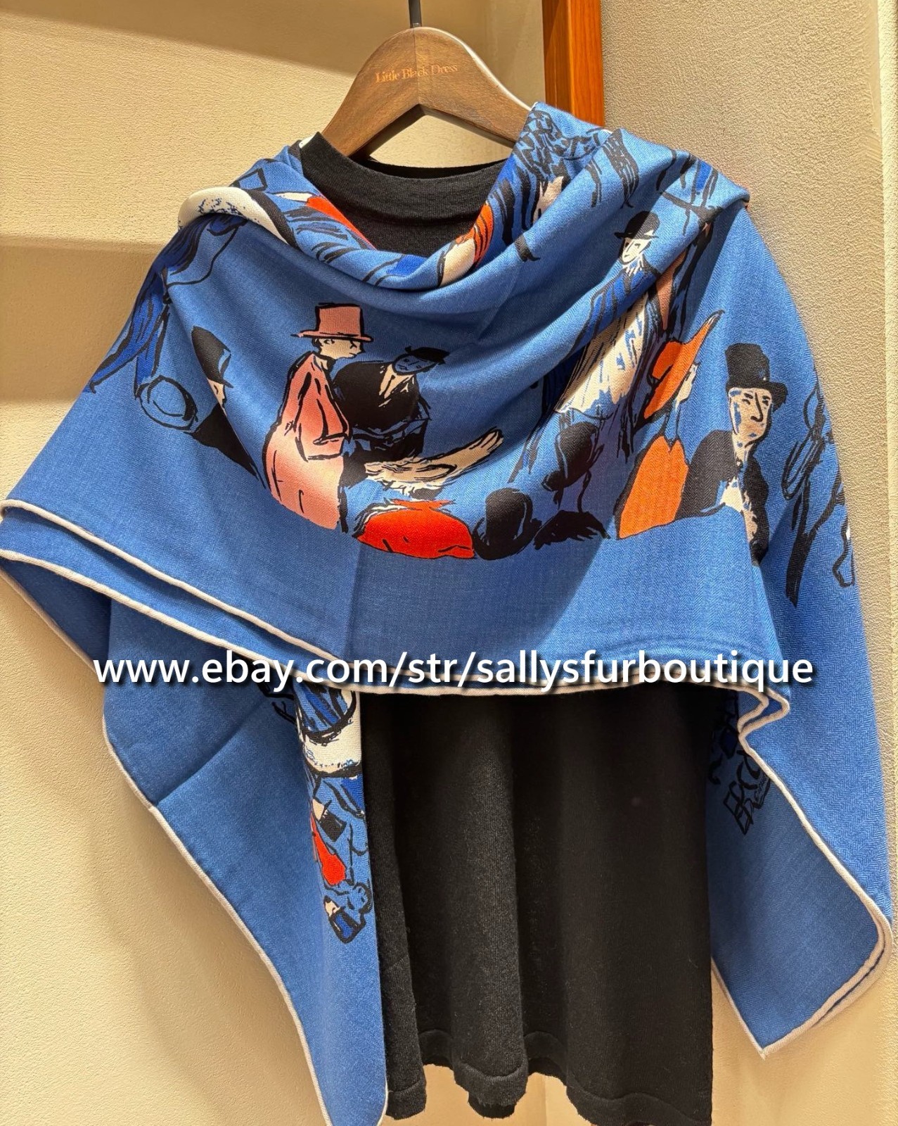 Sallys 70% Cashmere & 30% Silk Wrap Scarf Horses Print Double Face Shawl 53″