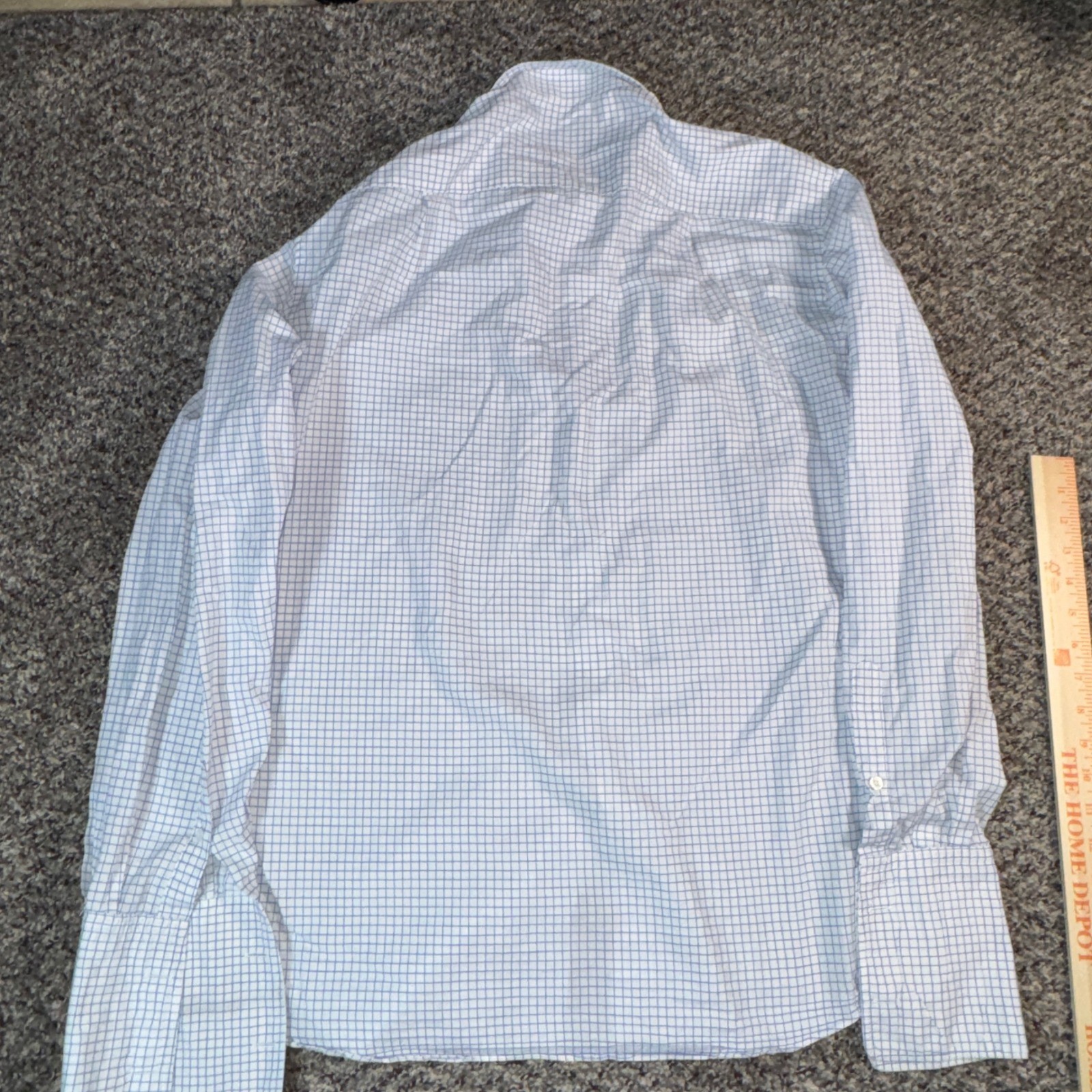 Ermenegildo Zegna Size 16 41 Mens Blue White Windowpane French Cuff Dress Shirt