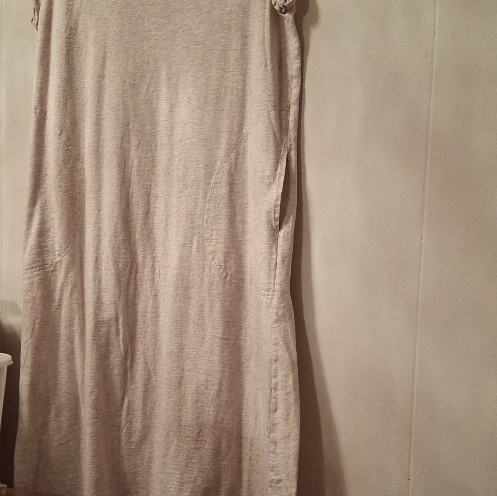 Umgee Beige Solid Knit V-Neck Long Sleeve Ruffle Tunic Top 100% Cotton M