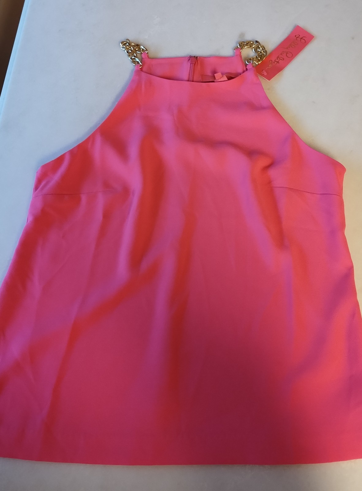 Lilly Pulitzer Gold Chain Halter Top Hot Pink Fuchsia Tank 10 NWT