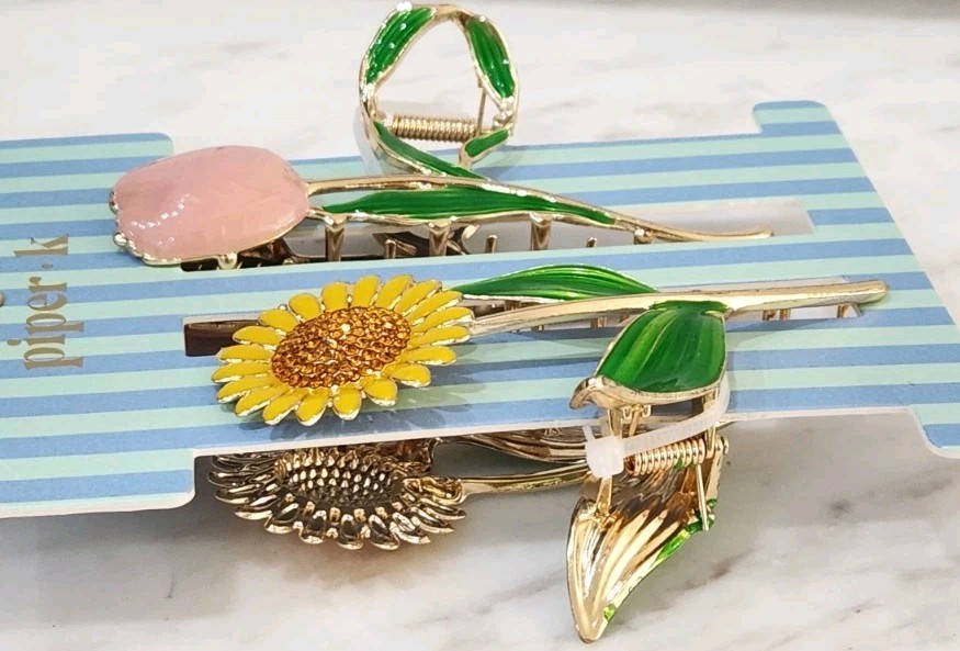 NEW! Piper K Sparkling Sunflower & Tulip Hair Claws Set 2