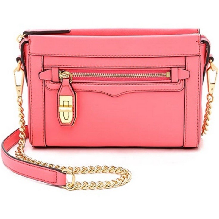 Rebecca Minkoff Pink Small Crossbody Bag Rectangle Gold Chain Strap Zip