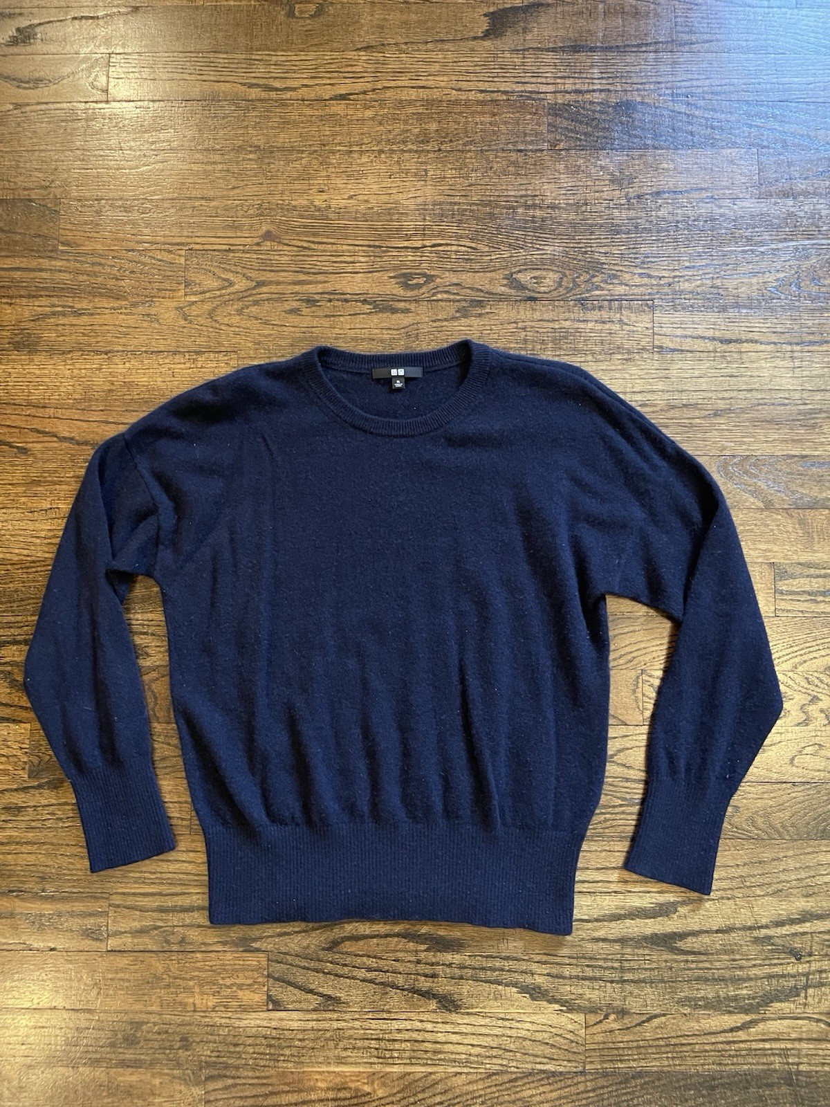 Uniqlo Sweater Womens XL 100% Cashmere Crew Neck Pullover Blue Long Sleeve