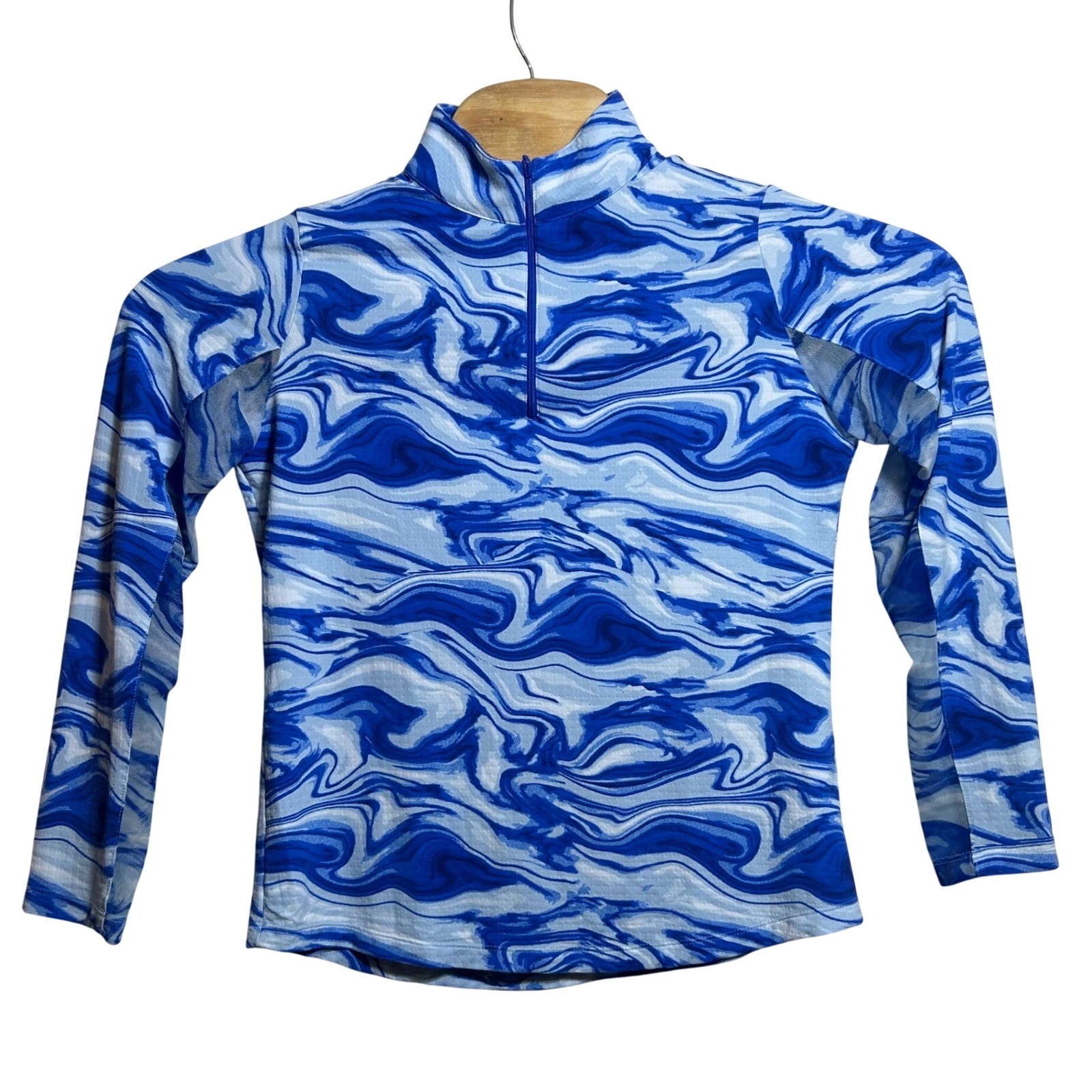 IBKUL Blue Marble Swirl Quarter Zip Sun Shirt UPF 50+ Long Sleeve Small