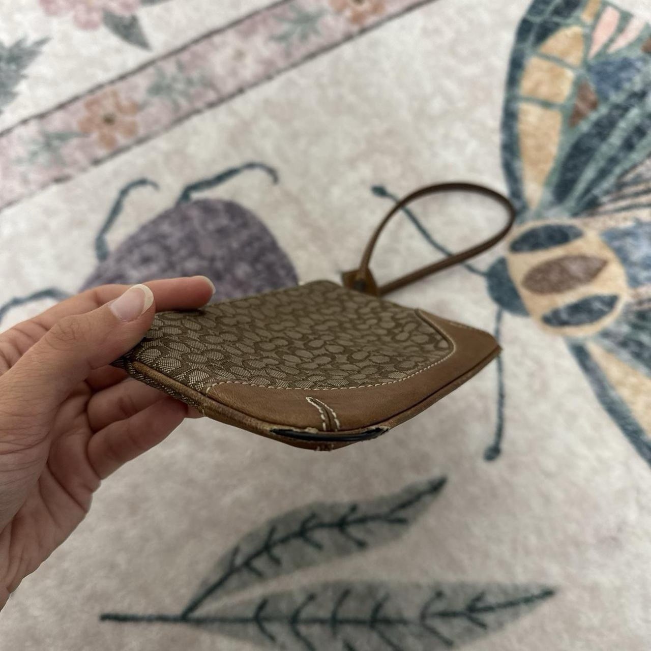 Coach Signature Brown Tan Wristlet Zip Wallet w/ Wrist Strap & Card Slots