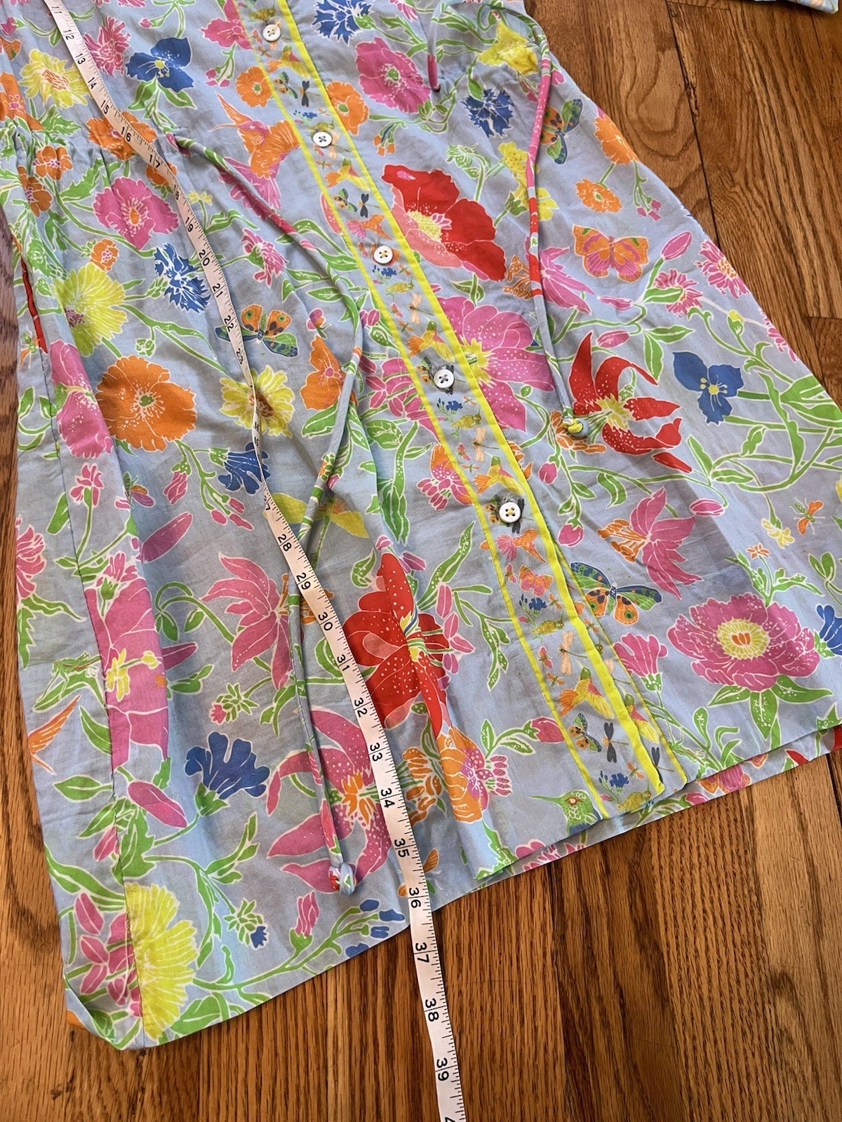 Gretchen Scott Hummingbird Heaven Cotton Shirt Dress – Dragonfly Floral Small