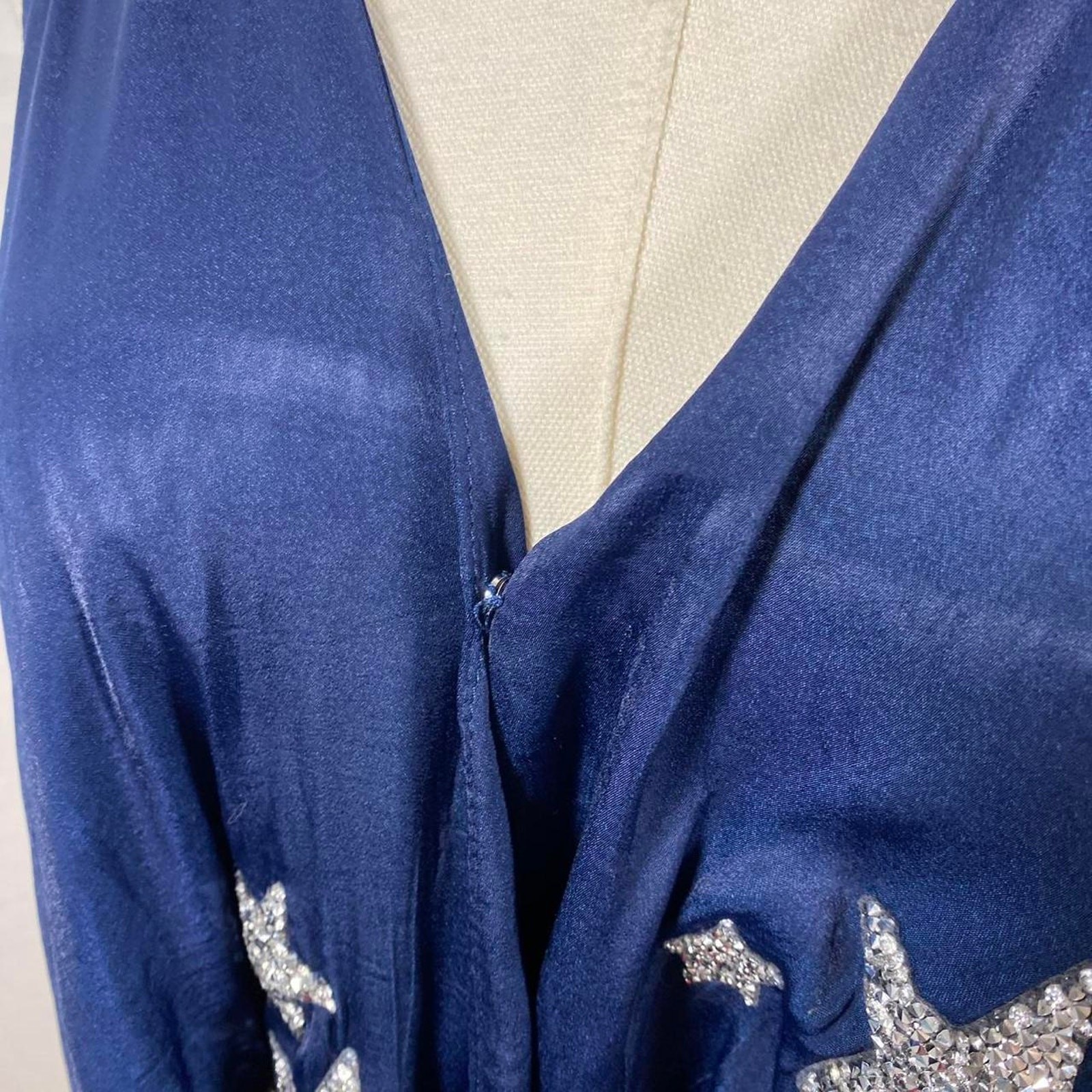 Judith March navy blue plunge halter top silver star embellishments size large