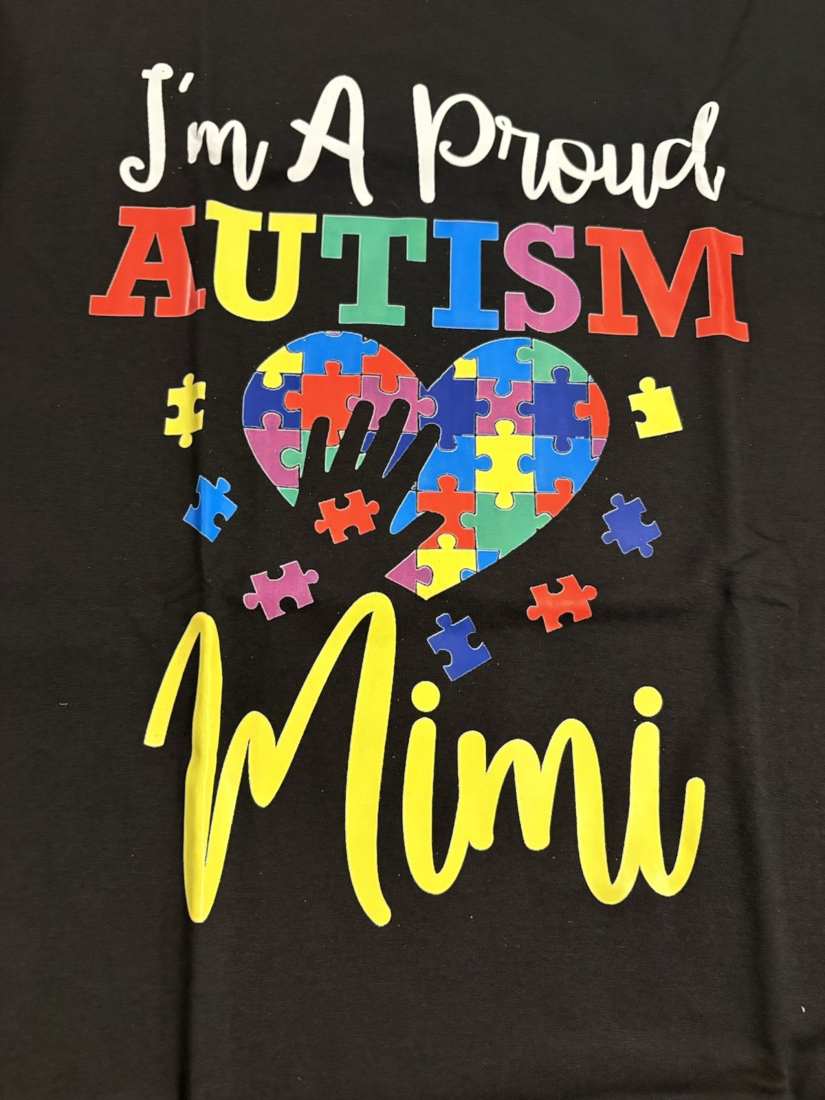 Autism Awareness Mimi Graphic Print T-Shirt Black 2XL Crew Neck Short Sleeve