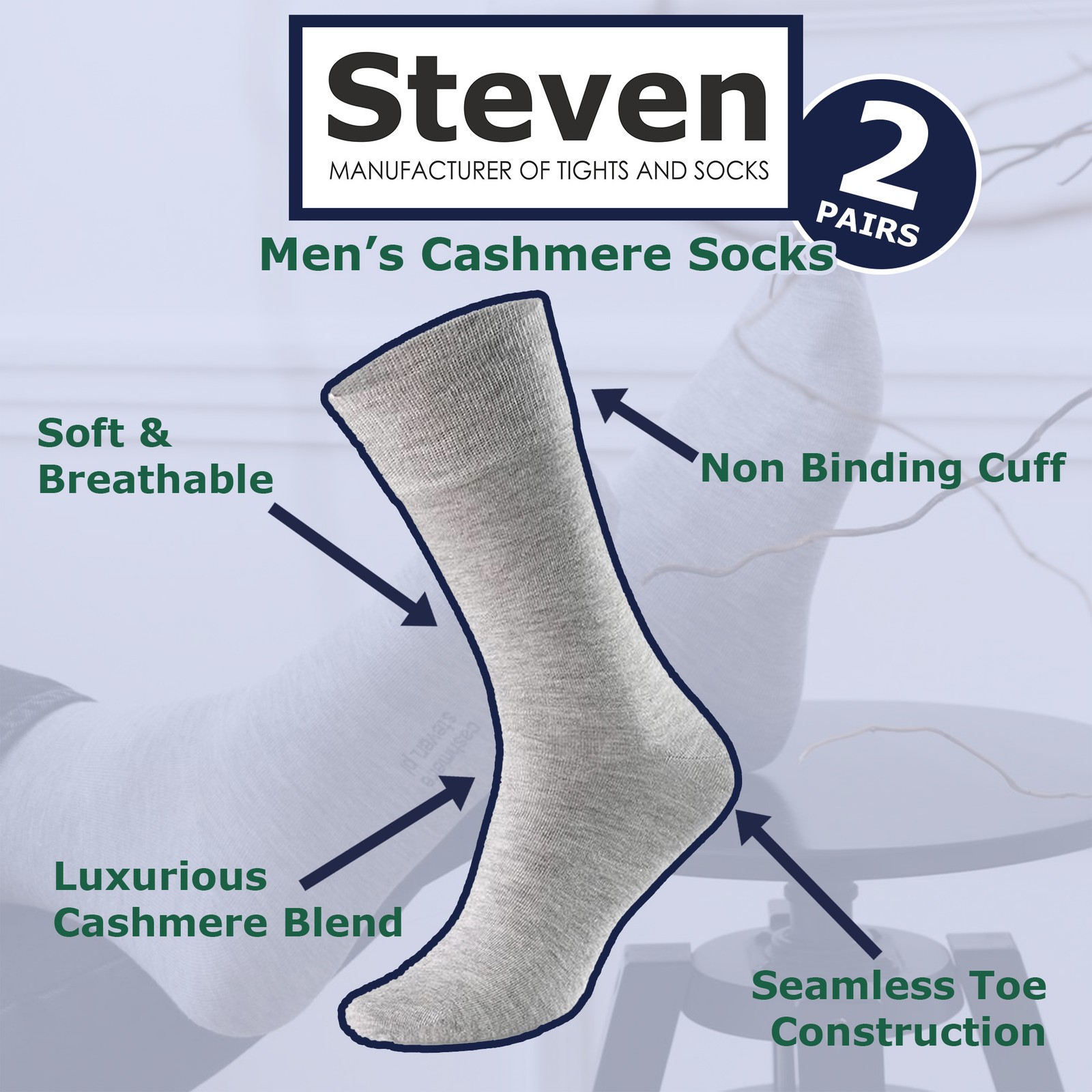 Steven – Mens Luxury Soft Warm Cashmere Socks for Everyday Comfort