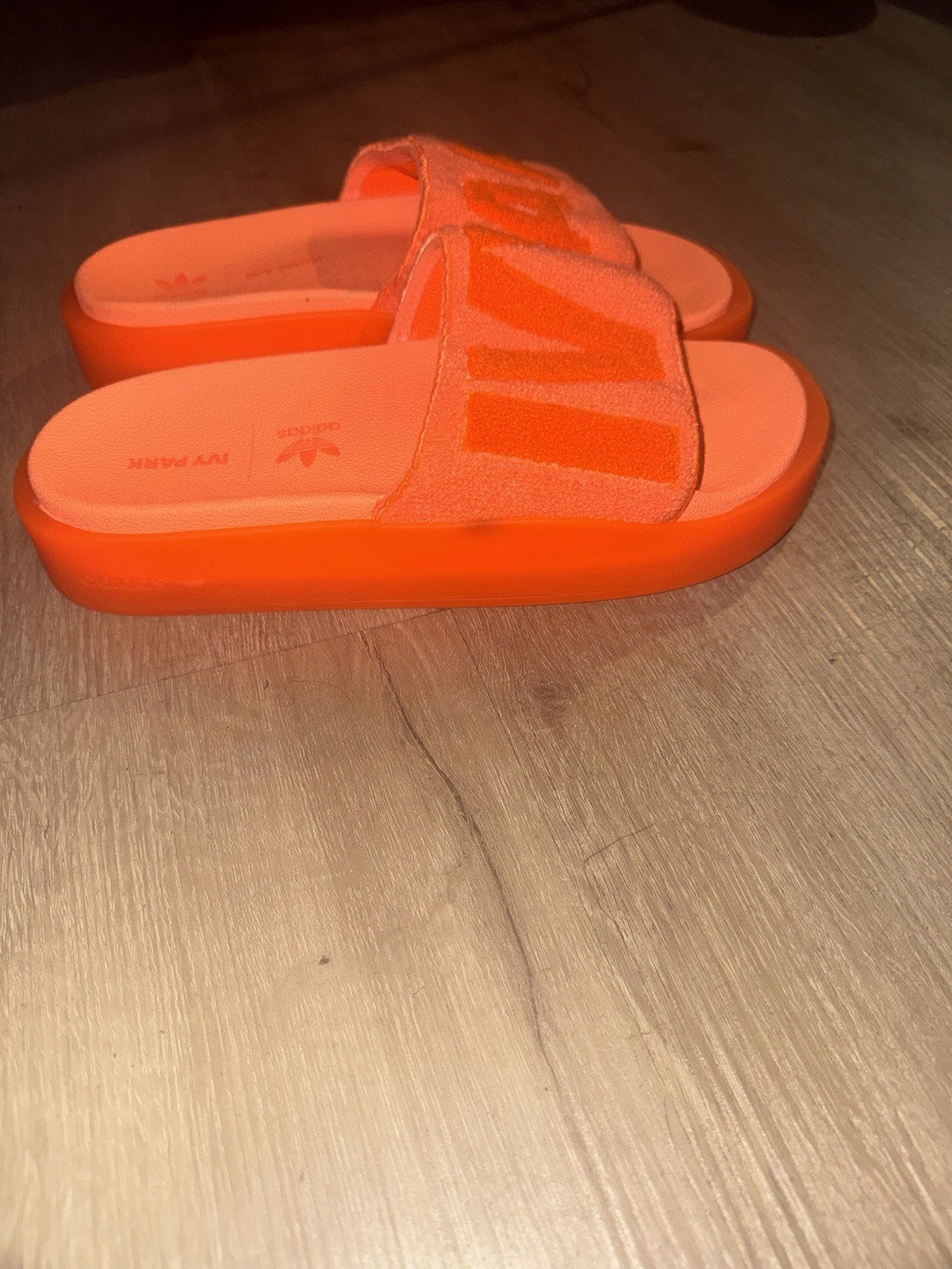 adidas IVY PARK Orange Slide Sandals Slip-On Cotton Blend Logo US 10