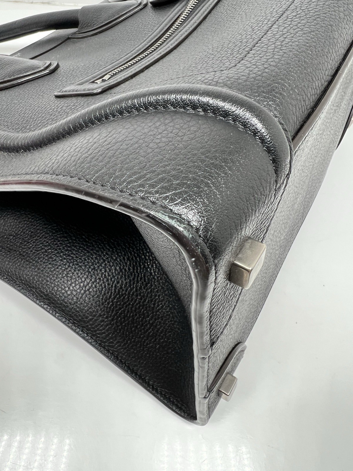 Authentic Celine Nano Luggage Tote in Black Leather with Gold Hardware