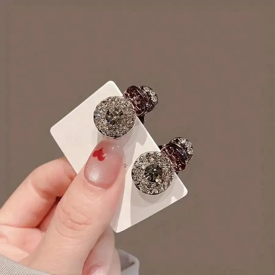 Clearance 4Pcs Purple/Grey Crystal Flower Hair Clips, Sparkly Duckbill Barrettes