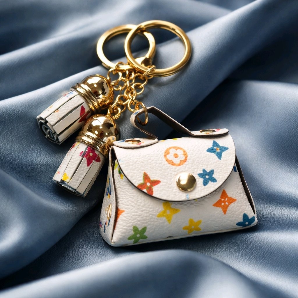 Mini Purse Key Chain Ring Bag Purse Charm Tassels Gold New Silicone & Vinyl NEW