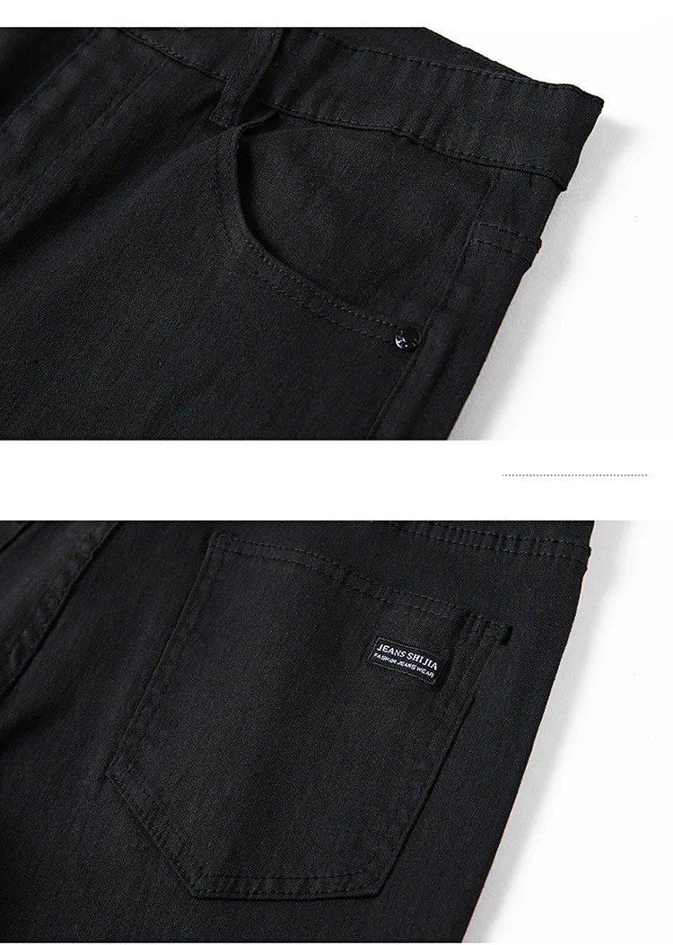 Men’s Black Straight Leg Jeans Casual Stretch Mid Waist Classic Cotton Pants