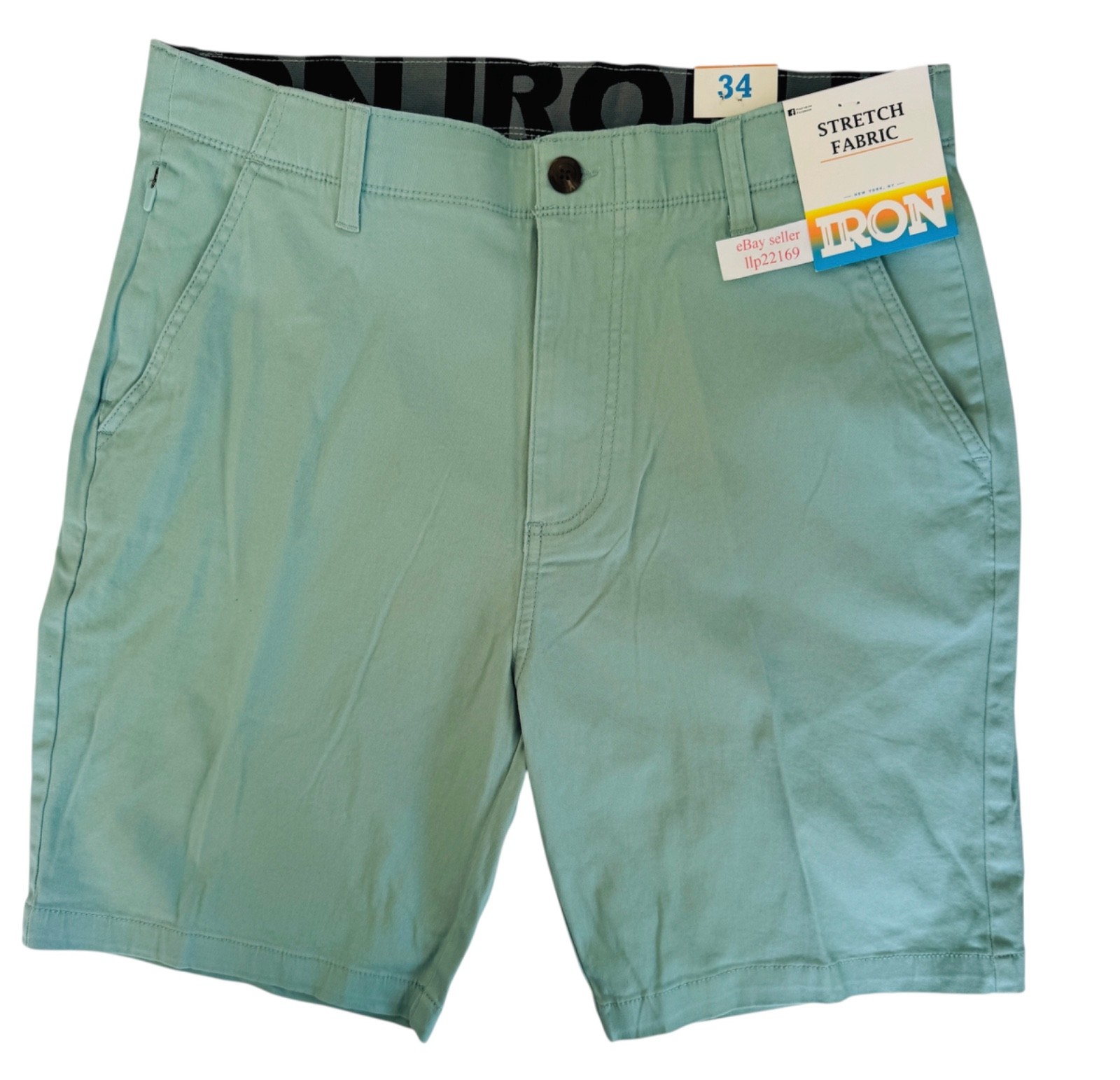 IRON CO Men’s Stretch Shorts (SIZE 34) Flex Waist Flat Front SPEARMINT GREEN New
