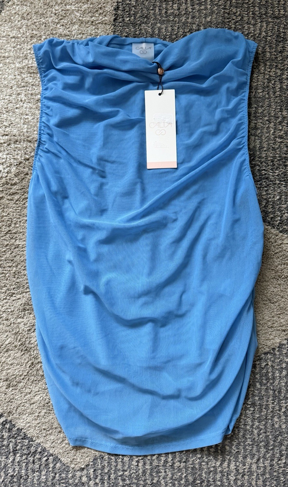 Women’s Calia Ruched Mock Tank Tranquil Blue Lightweight Sz Medium NWT