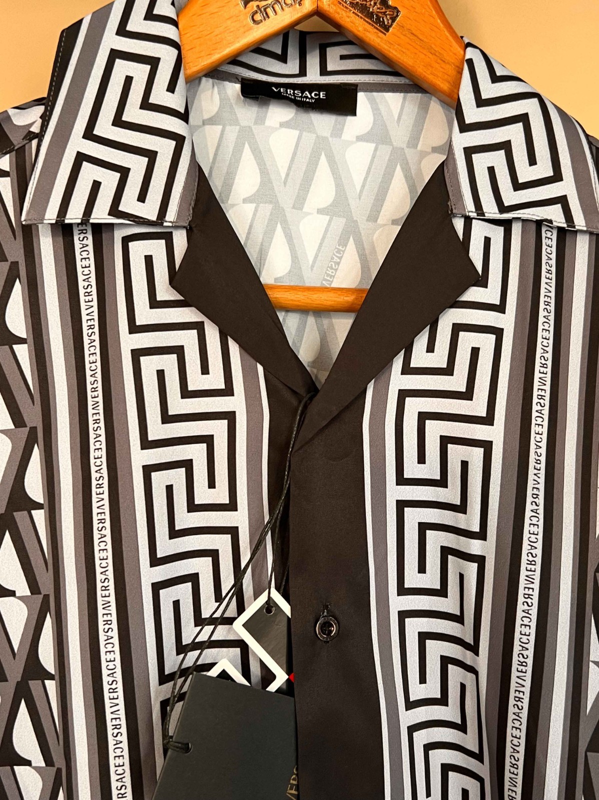 VERSACE Men’s V-Greca Shirt Medusa Button Down Thin Satin Shirt (No Custom Tax)