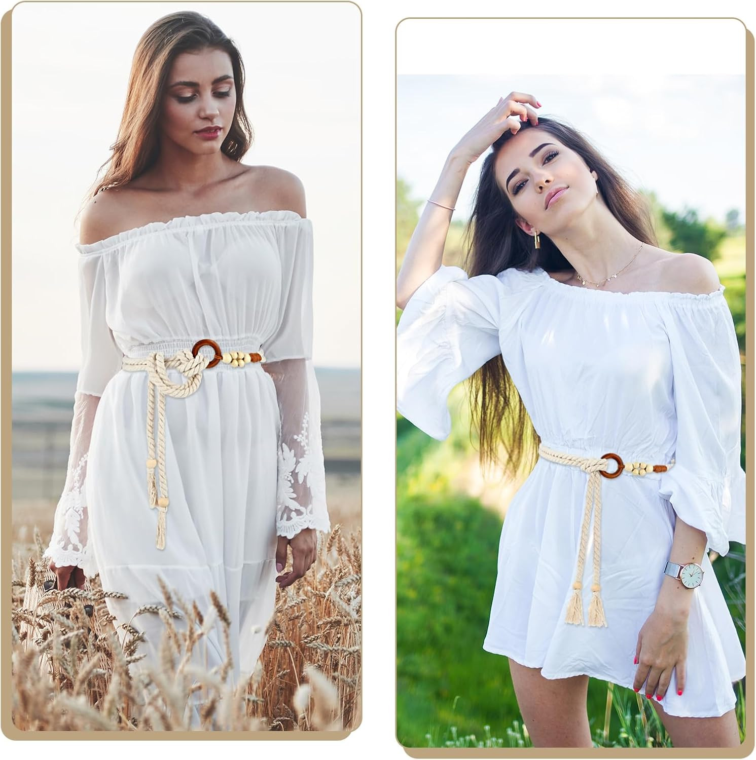 Women’s Tassel Braided Waist Belt, Skinny Woven Belt for Dress Waist Belt Rope C