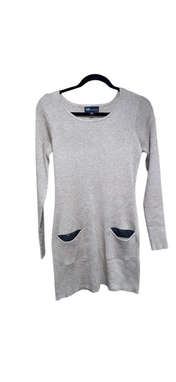 AGB A. Buyer Contrast Pocket Tan Tunic Sweater Dress – SIZE M – NWT Beige