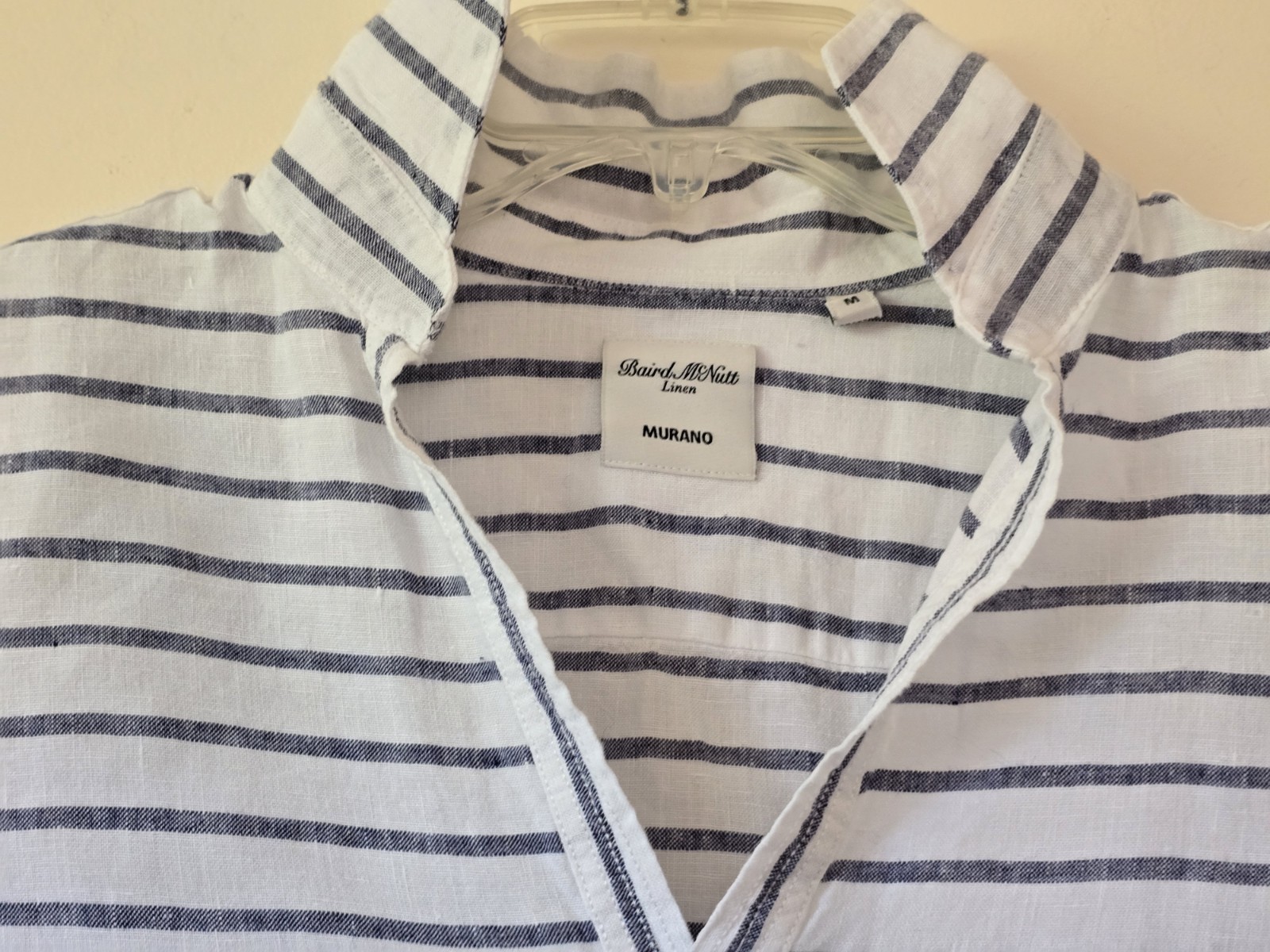 Baird McNutt Irish Linen Popover Tunic Blouse Women SzM Nautical Stripes