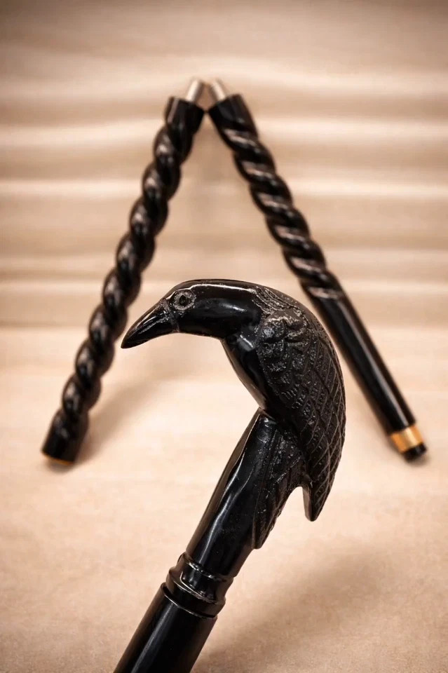 Raven Head Walking Cane Gothic Victorian Wooden Stick Detachable Costume Cane