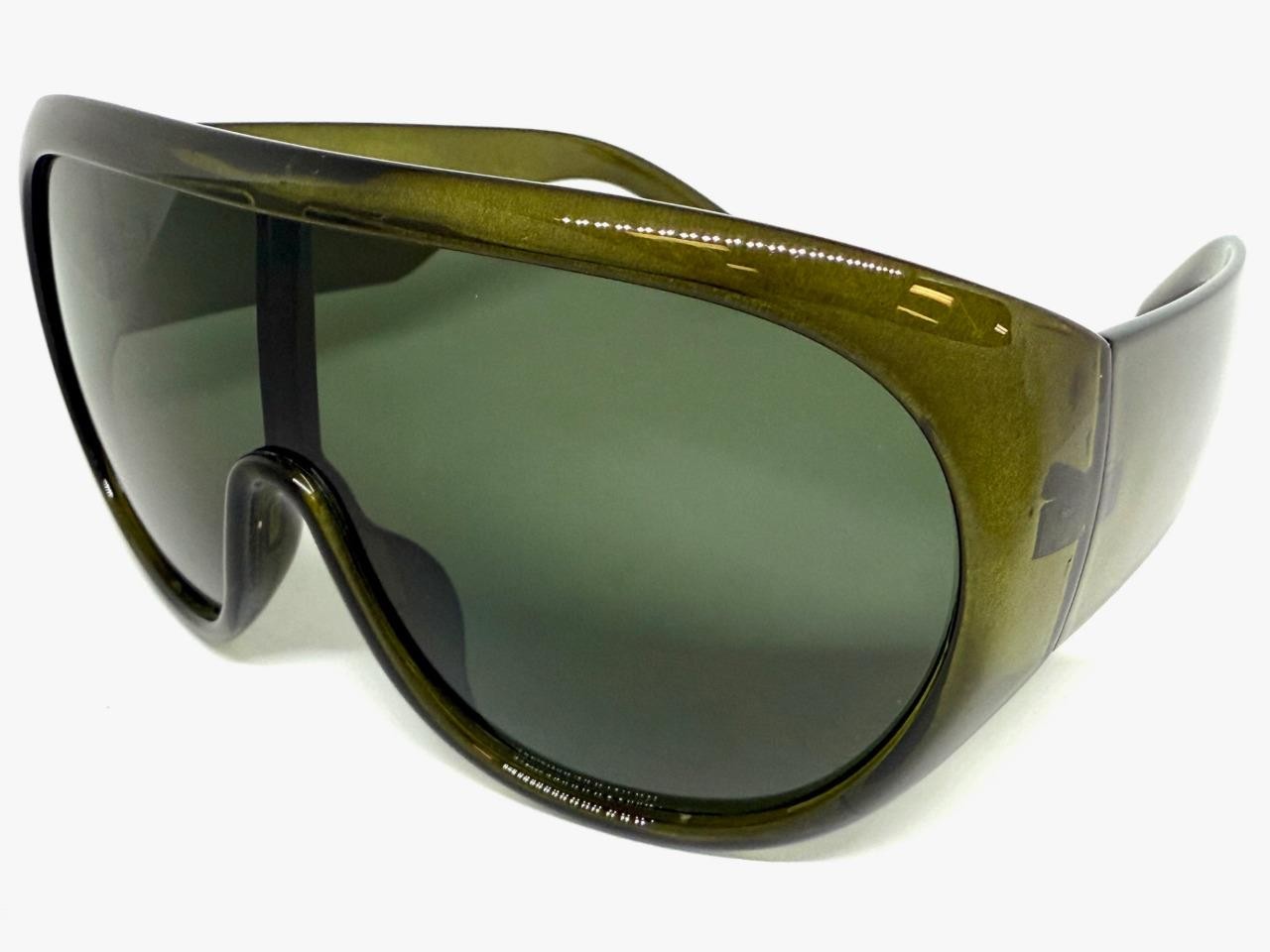 Oversize Exaggerated Modern Retro Wrap Shield SUNGLASSES Large Thick Green Frame