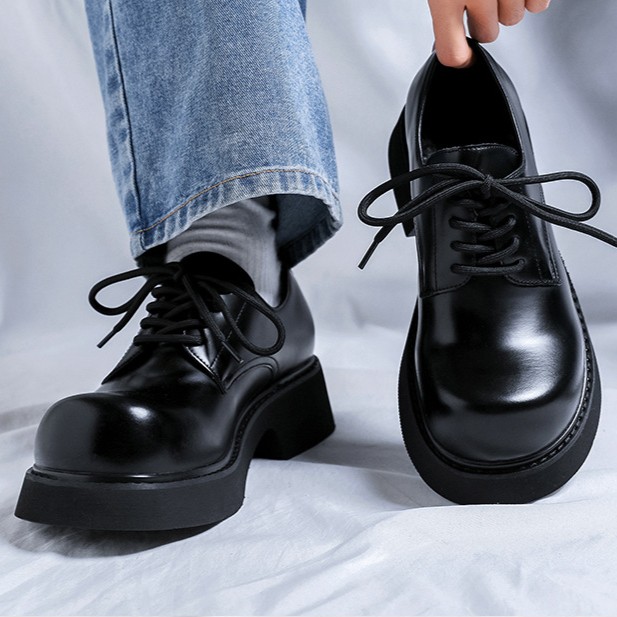 Fashion Men‘s Platform Big Round Toe Leather Derby Shoes Dress Wide Large Size