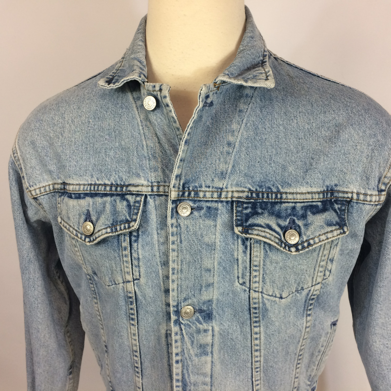 Vintage 80s 90s Gap Denim Jean Trucker Motorcycle Coat Jacket Acid Marble Wash M