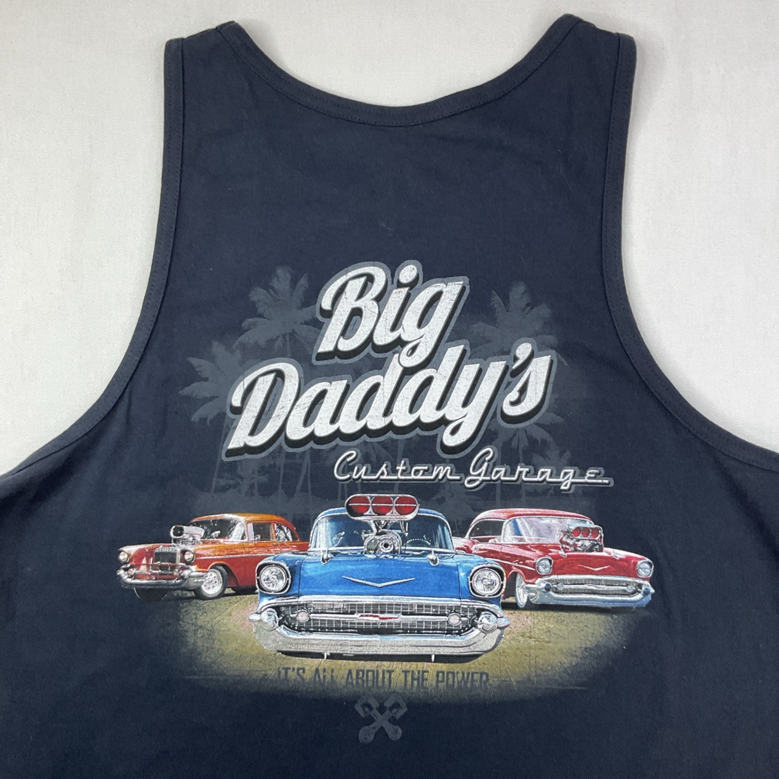 Big Daddy Garage Tank Top Men Sz L Newport Blue Graphic Tee Custom Cars NWT