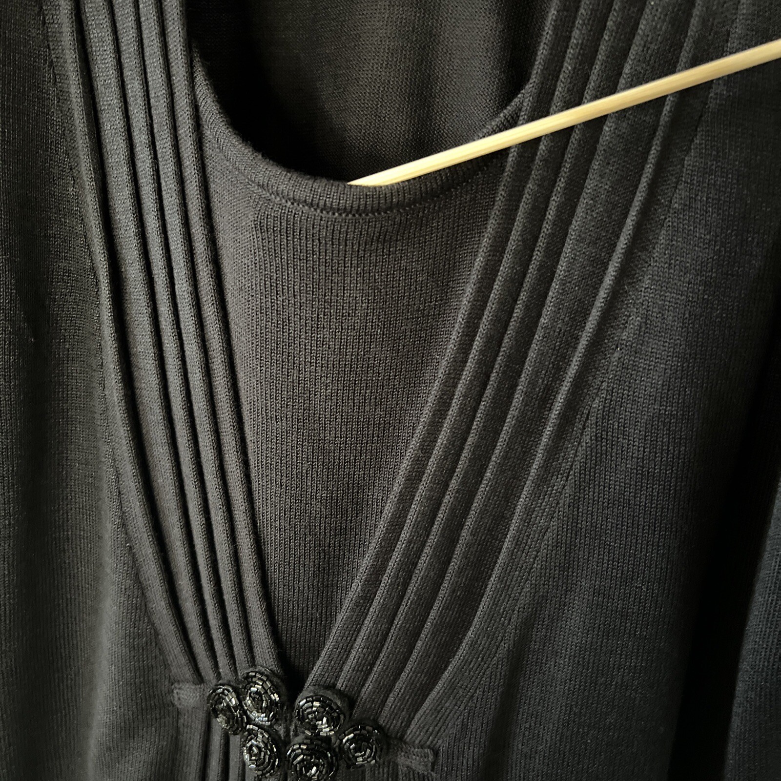 RQT Woman Top Womens Size XL Black Stretch Shirt Ribbed Bead Embellishment