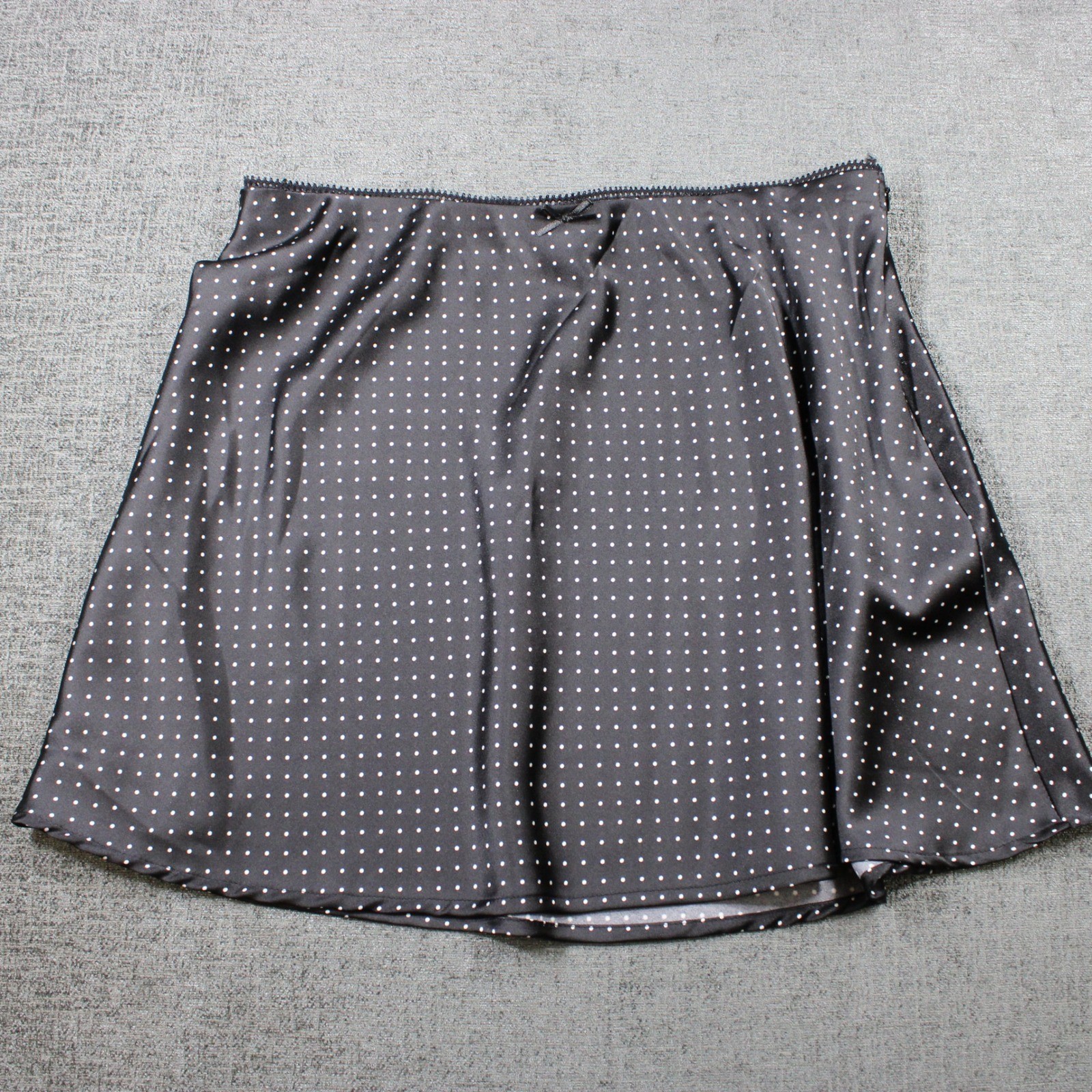 LIFE Womens Polka Dot Satin Mini Skirt Black White Elastic Waist Bow XL
