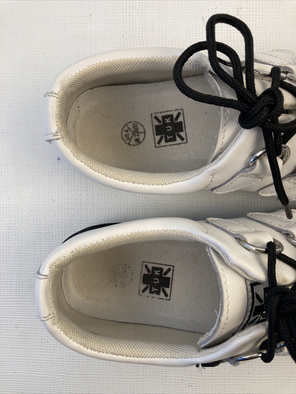 White W/ Black Leather Creepers US Men 4 Women-6 M T.U.K. EUC A6063/FM2047